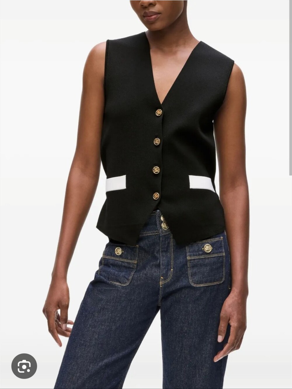 Sleeveless Black Camisole Vest with White Trim